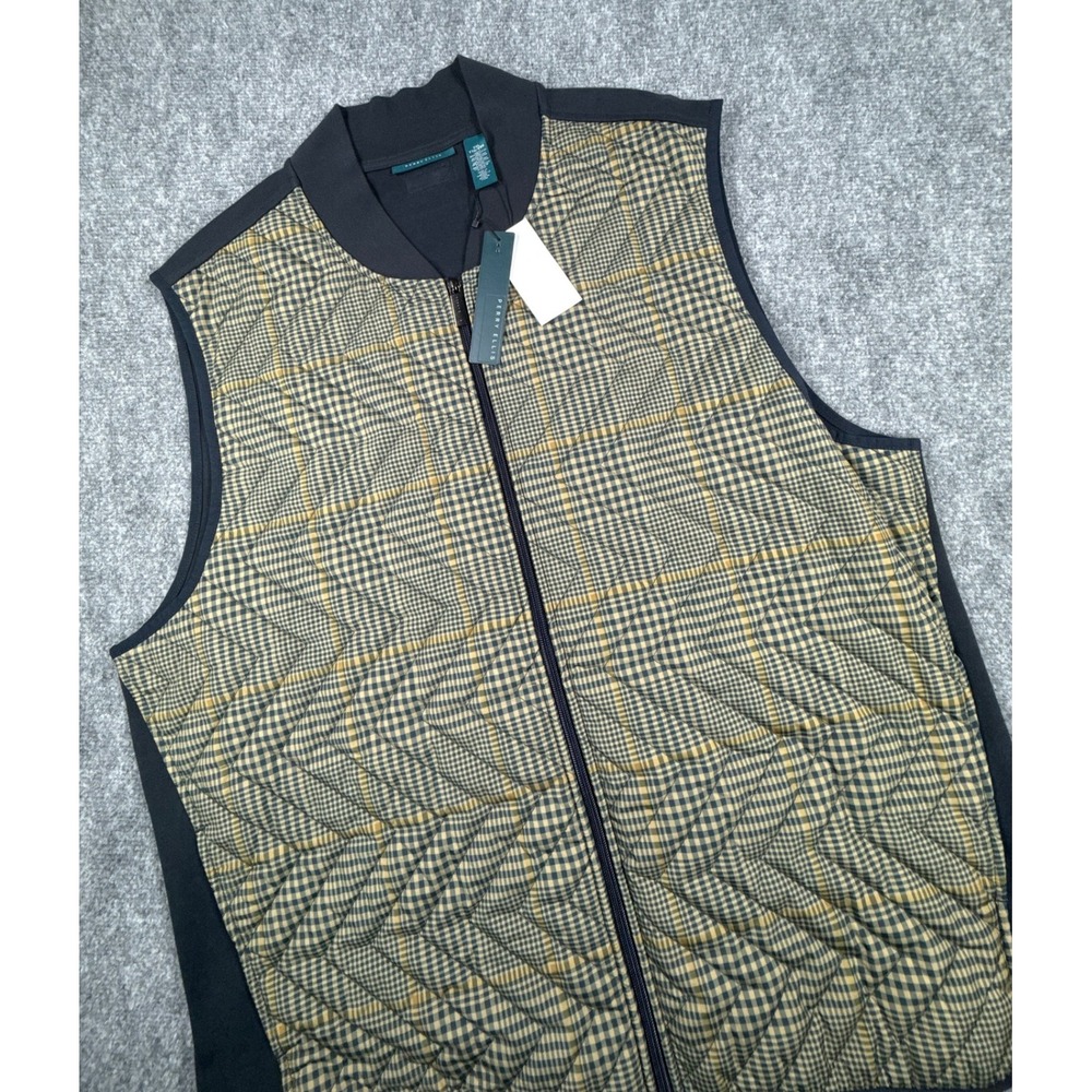 Perry Ellis Mens 2XL Dark Sapphire Plaid Chevron Quilted Sleeveless Vest NWT